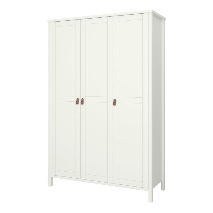 Tromso 3 Doors Wardrobe White with Leather Handles