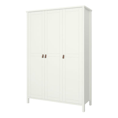 Tromso 3 Doors Wardrobe White with Leather Handles