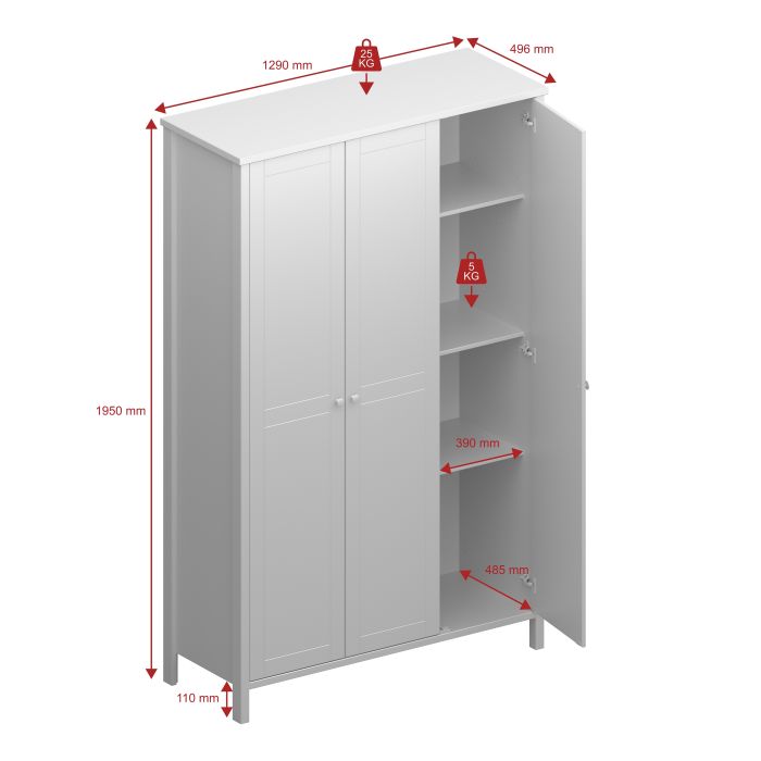 Tromso 3 Doors Wardrobe White with Leather Handles