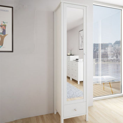 Tromso Wardrobe with 1 Mirror Door 1 Drawer in Off White