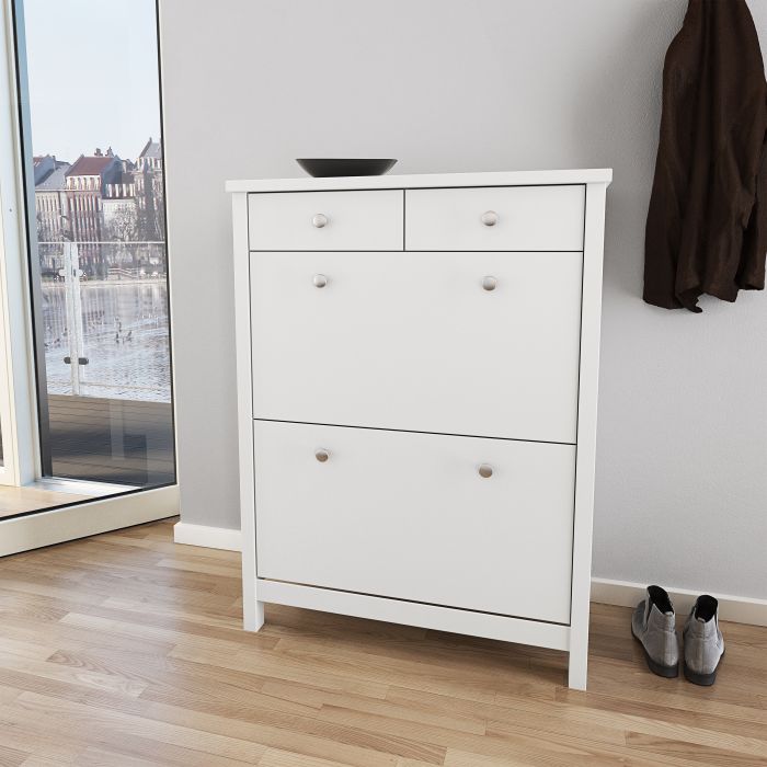 Tromso Shoe Cabinet 2 Flip Down Doors 2 Drawers in Off White