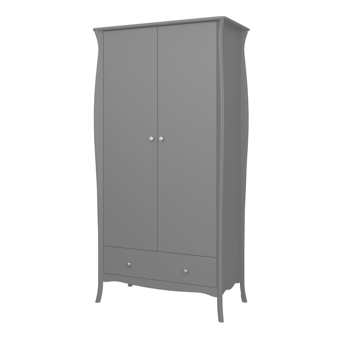 Baroque 2 Door 1 Drawer Wardrobe in Grey