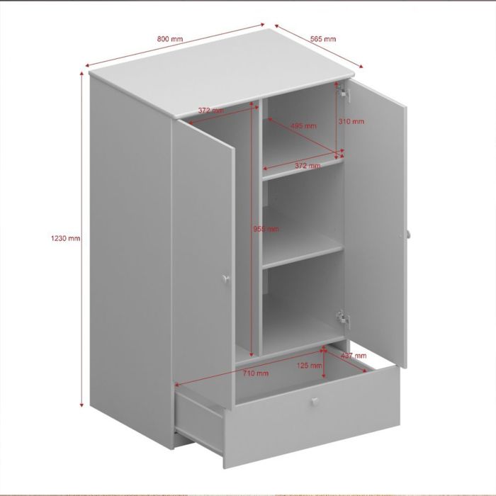 Steens For Kids Wardrobe 2 Door 1 Drawer in Folkestone Grey