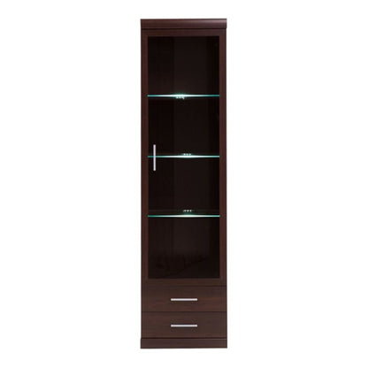 Imperial Tall Glazed 1 Door 2 Drawer Narrow Cabinet in Dark Mahogany Melamine