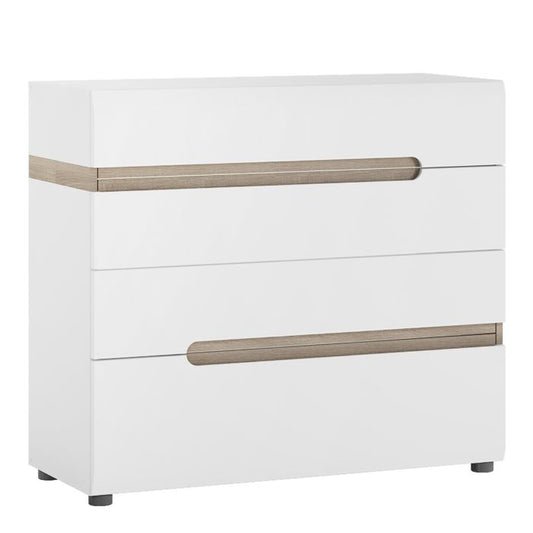 Chelsea Bedroom 4 Drawer Chest in White with a Truffle Oak Trim