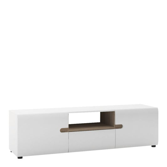 Chelsea Living Wide TV Unit in White with a Truffle Oak Trim