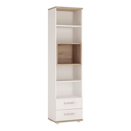 4KIDS Tall 2 Drawer Bookcase with Lilac Handles