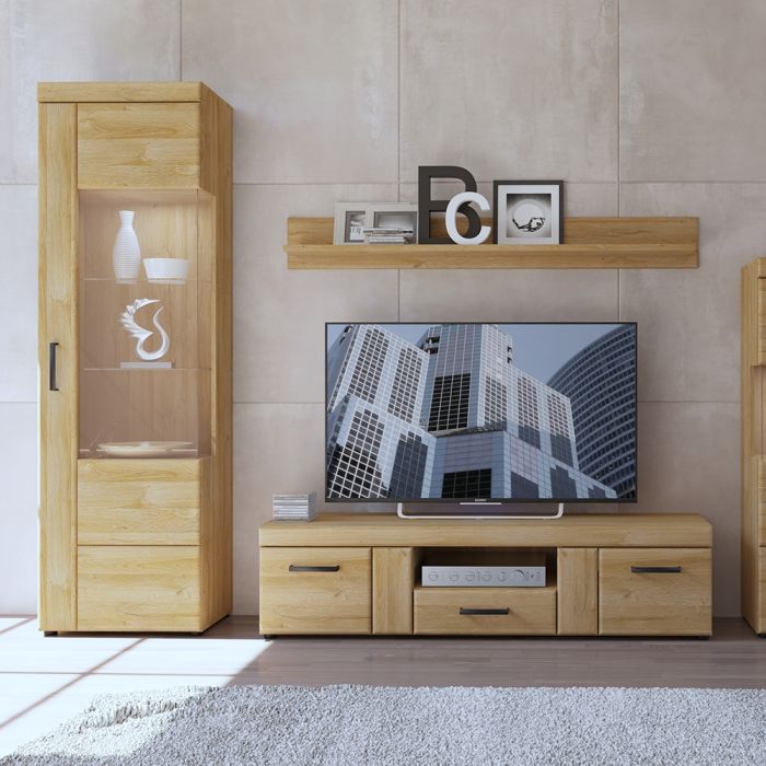 Cortina Tall Glazed Display Cabinet (RH) in Grandson Oak