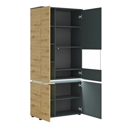 Luci 4 Door Tall Display Cabinet RH (including LED lighting) in Platinum and Oak