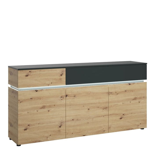 Luci 3 Door 2 Drawer Sideboard (including LED lighting) in Platinum and Oak