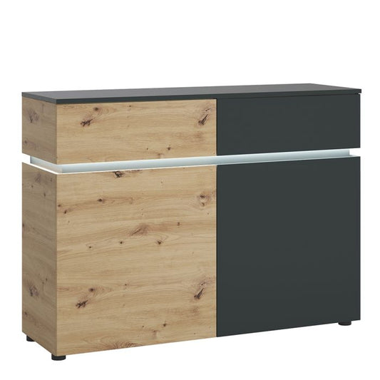 Luci 2 Door 2 Drawer Cabinet (including LED lighting) in Platinum and Oak