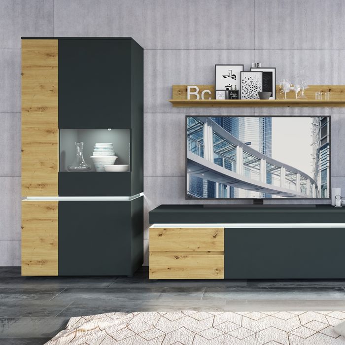 Luci 1 Door 2 Drawer 150cm TV Unit (including LED lighting) in Platinum and Oak