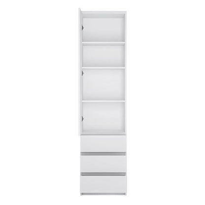 Fribo Tall Narrow 1 Door 3 Drawer Cupboard in White