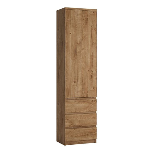 Fribo Tall Narrow 1 Door 3 Drawer Cupboard in Oak