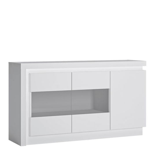 Lyon 3 Door Glazed Sideboard (including LED lighting) in White and High Gloss