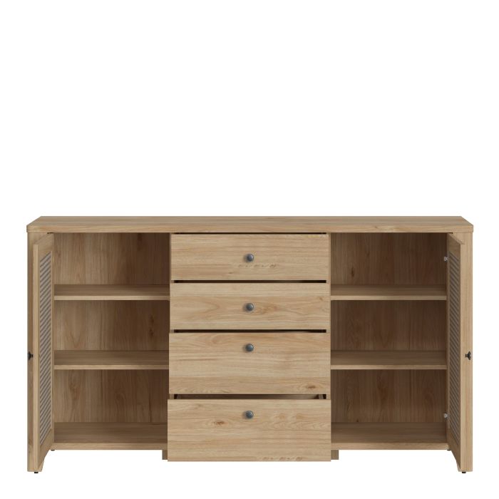 Cestino 2 Door 4 Drawer Sideboard in Jackson Hickory Oak and Rattan Effect