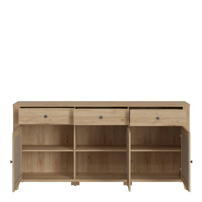 Cestino 3 Door 3 Drawer Sideboard in Jackson Hickory Oak and Rattan Effect