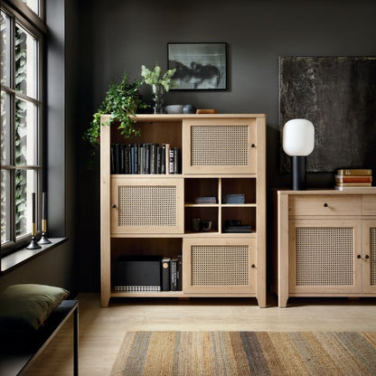 Cestino 3 Door 3 Drawer Sideboard in Jackson Hickory Oak and Rattan Effect