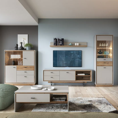 Rivero 3 Door 3 Drawer Wide Sideboard in Grey and Oak