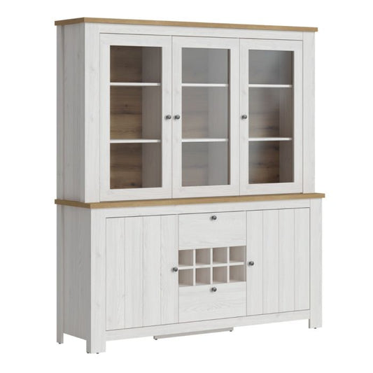 Celesto 2 Door 2 Drawer Sideboard with 3 Door Display Top Unit in White and Oak