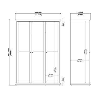 Paris Wardrobe with 3 Doors in Matt Grey