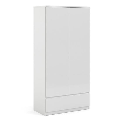 Naia Wardrobe with 2 Doors 1 Drawer in White High Gloss