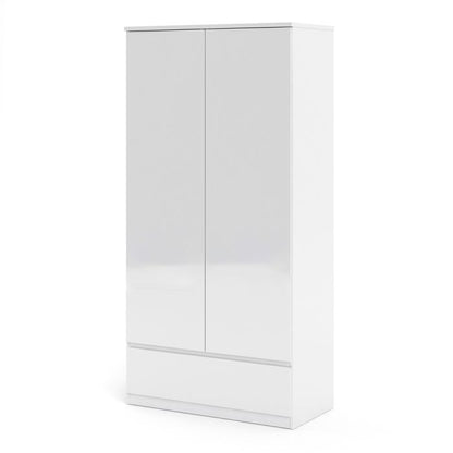 Naia Wardrobe with 2 Doors 1 Drawer in White High Gloss