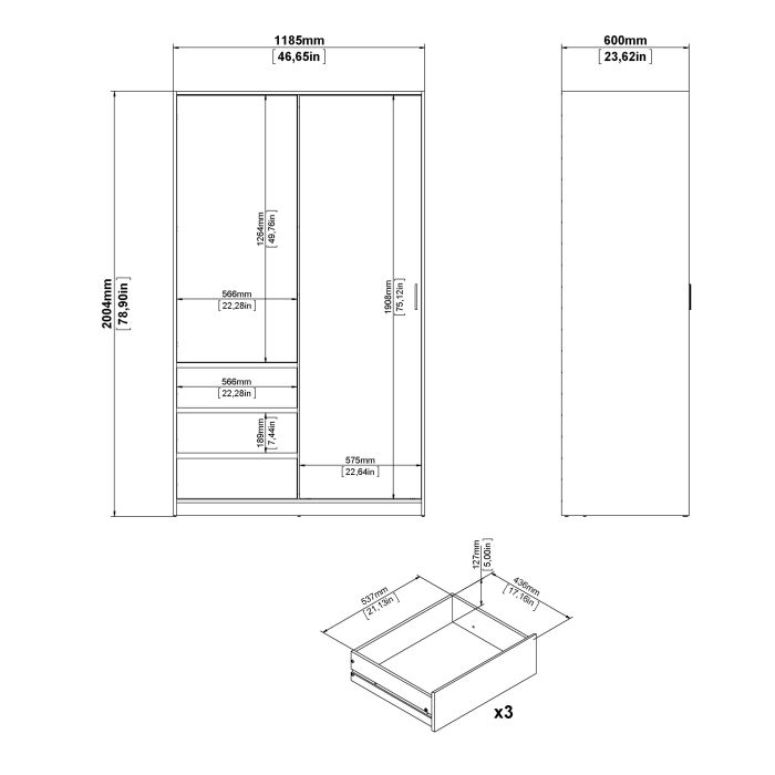 Naia Wardrobe with 1 Sliding Door 1 Door 3 Drawers in Jackson Hickory Oak