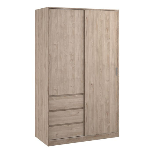 Naia Wardrobe with 1 Sliding Door 1 Door 3 Drawers in Jackson Hickory Oak