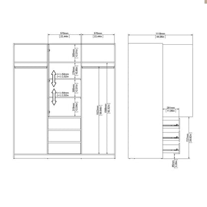 Naia Wardrobe with 2 Sliding Doors 1 Door 3 Drawers in Jackson Hickory Oak