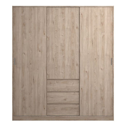 Naia Wardrobe with 2 Sliding Doors 1 Door 3 Drawers in Jackson Hickory Oak