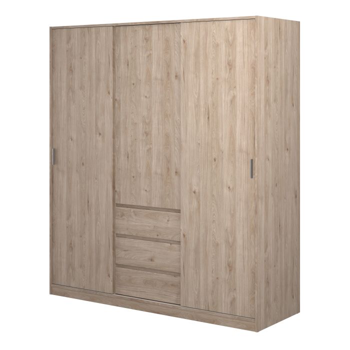 Naia Wardrobe with 2 Sliding Doors 1 Door 3 Drawers in Jackson Hickory Oak