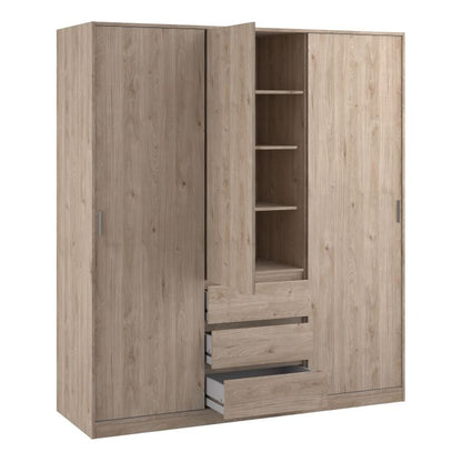 Naia Wardrobe with 2 Sliding Doors 1 Door 3 Drawers in Jackson Hickory Oak