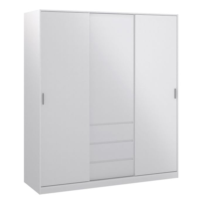 Naia Wardrobe with 2 Sliding Doors 1 Door 3 Drawers in White High Gloss