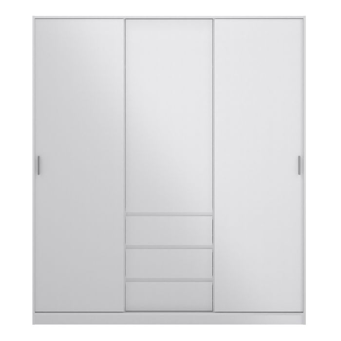 Naia Wardrobe with 2 Sliding Doors 1 Door 3 Drawers in White High Gloss