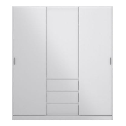 Naia Wardrobe with 2 Sliding Doors 1 Door 3 Drawers in White High Gloss