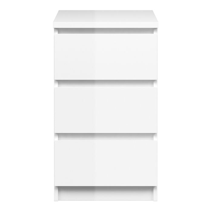 Naia Bedside 3 Drawers in White High Gloss