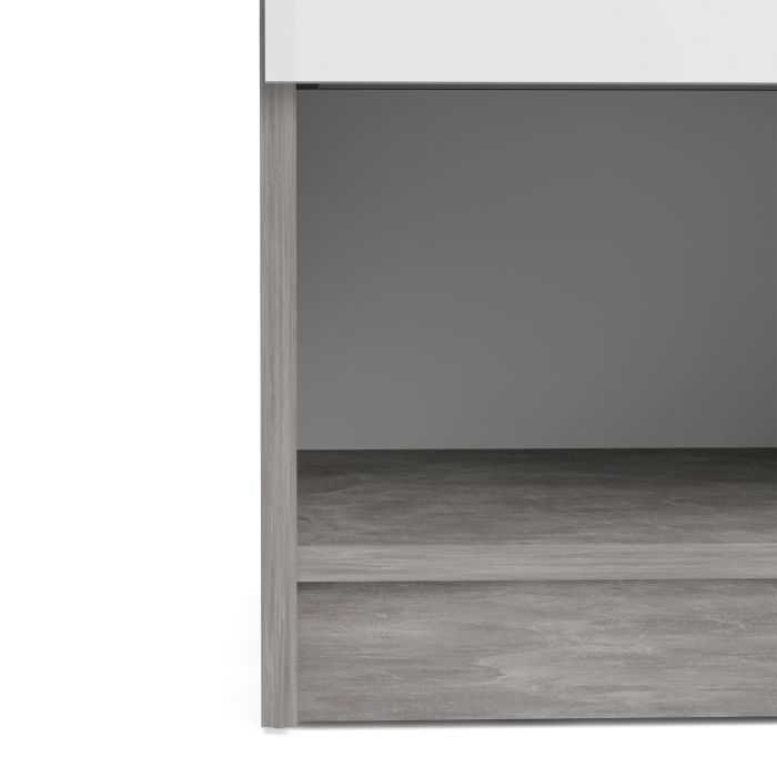 Naia Bedside 1 Drawer 1 Shelf in Concrete and White High Gloss