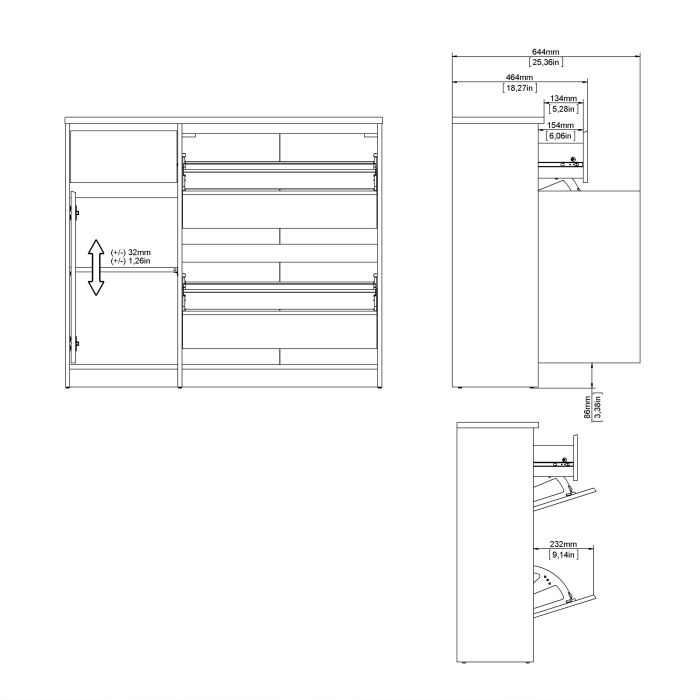 Naia Shoe Cabinet with 2 Flip Down Doors 1 Door and 1 Drawer in Black Matt