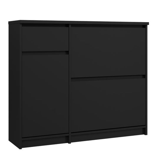 Naia Shoe Cabinet with 2 Flip Down Doors 1 Door and 1 Drawer in Black Matt