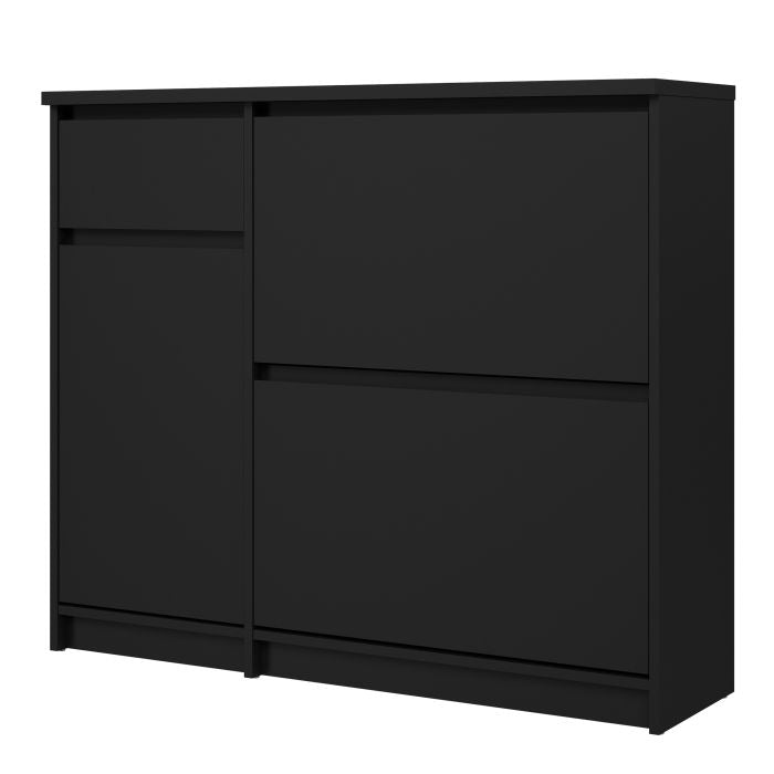 Naia Shoe Cabinet with 2 Flip Down Doors 1 Door and 1 Drawer in Black Matt