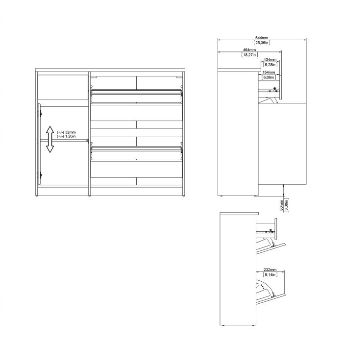 Naia Shoe Cabinet with 2 Flip Down Doors 1 Door and 1 Drawer in Jackson Hickory Oak