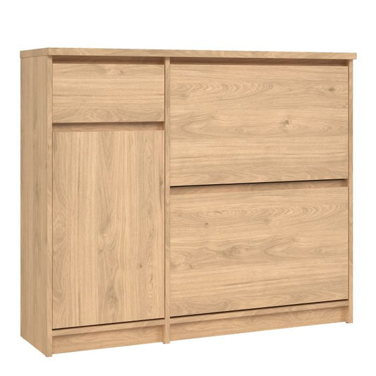 Naia Shoe Cabinet with 2 Flip Down Doors 1 Door and 1 Drawer in Jackson Hickory Oak