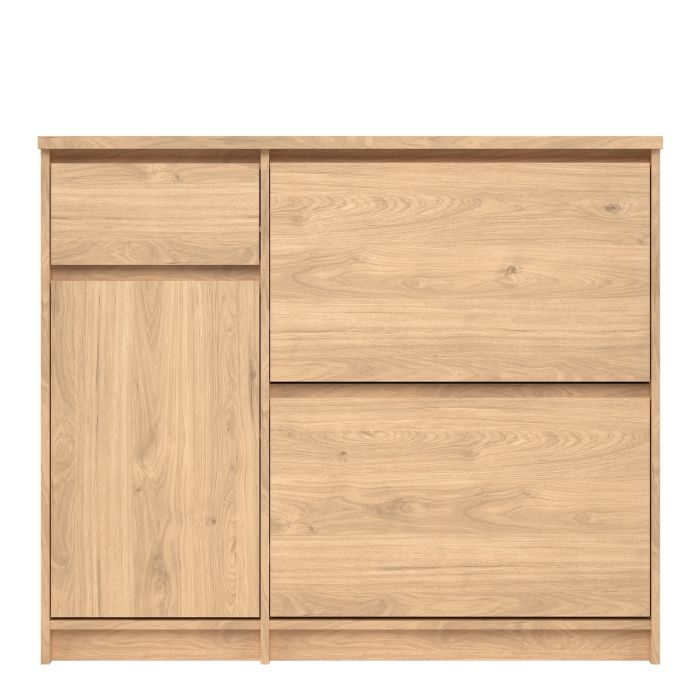 Naia Shoe Cabinet with 2 Flip Down Doors 1 Door and 1 Drawer in Jackson Hickory Oak