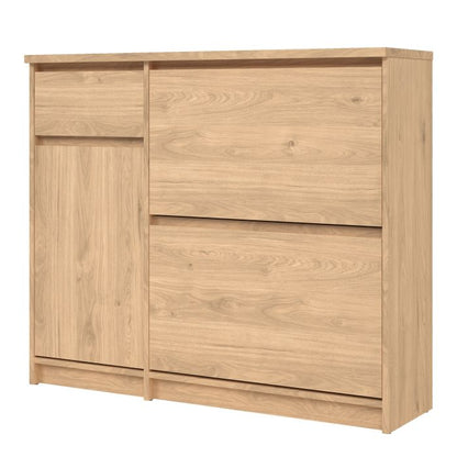 Naia Shoe Cabinet with 2 Flip Down Doors 1 Door and 1 Drawer in Jackson Hickory Oak