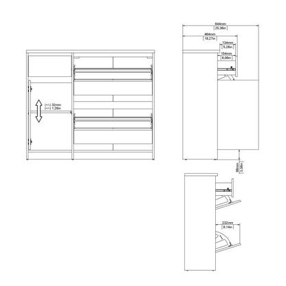 Naia Shoe Cabinet with 2 Flip Down Doors 1 Door and 1 Drawer in White High Gloss