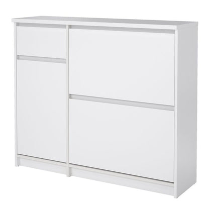 Naia Shoe Cabinet with 2 Flip Down Doors 1 Door and 1 Drawer in White High Gloss