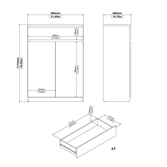 Naia Shoe Cabinet with 2 Doors 1 Drawer in Jackson Hickory Oak and White