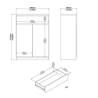 Naia Shoe Cabinet with 2 Doors 1 Drawer in Jackson Hickory Oak and White