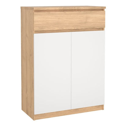 Naia Shoe Cabinet with 2 Doors 1 Drawer in Jackson Hickory Oak and White